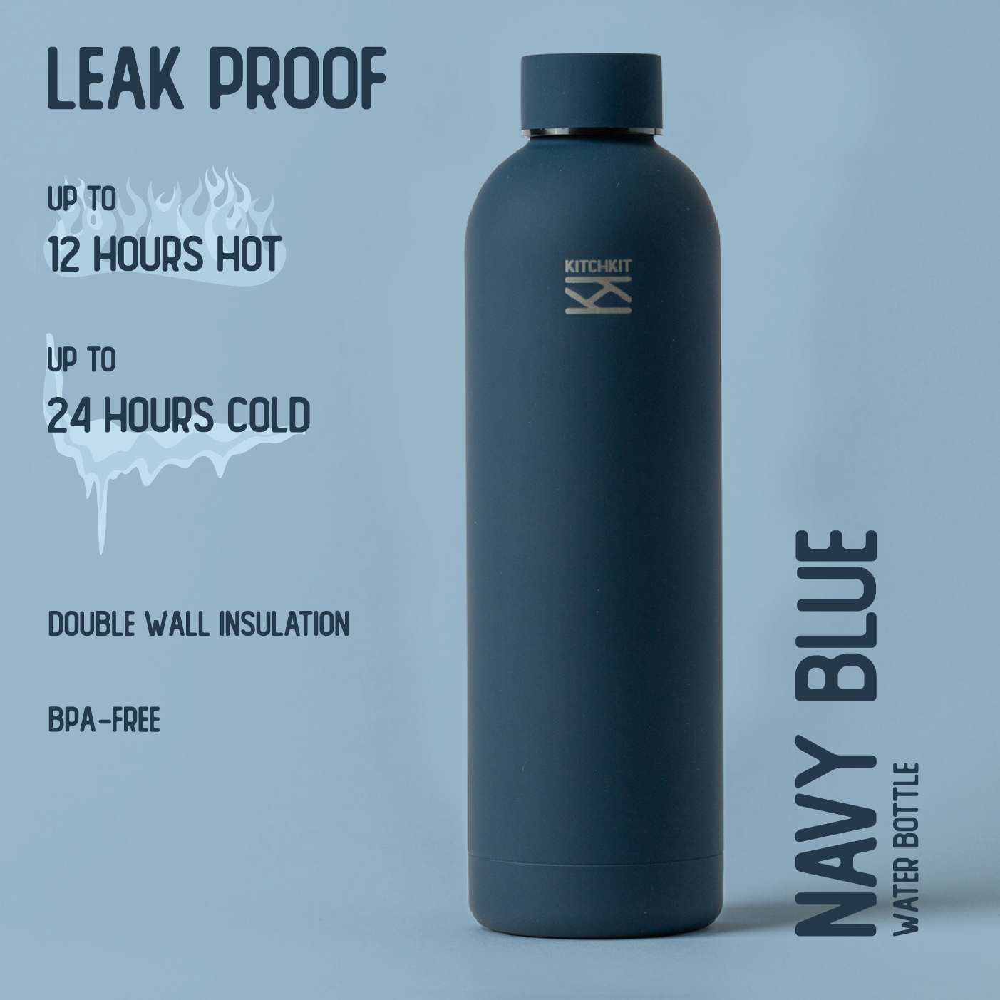 Navy Blue Steel Water Bottle